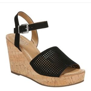Franco Sarto Carissa Perforated Cork Wedge Sandals Black Size 11M Barely worn!